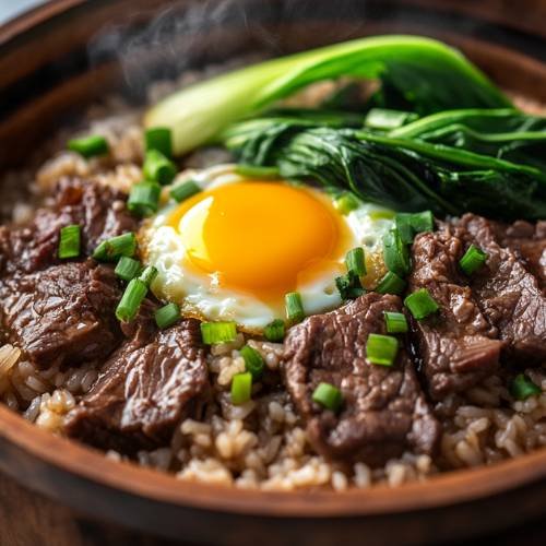 Claypot Beef Rice With Egg And Chives