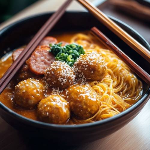 Curry Fishball And Sausage Noods