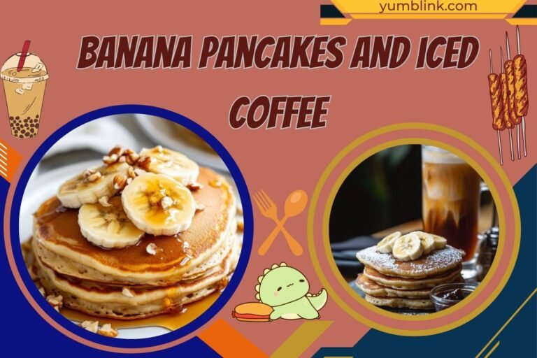 banana pancakes and iced coffee